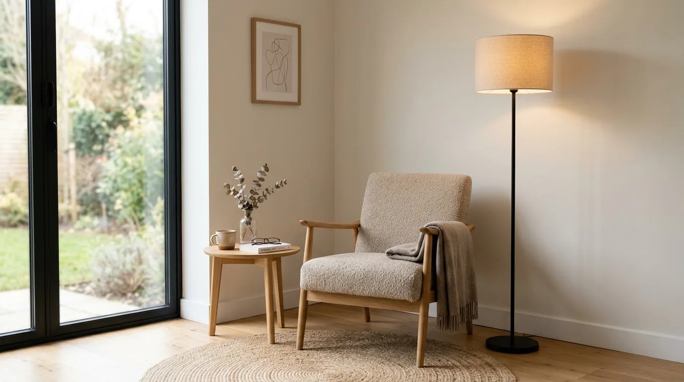 Limit decor to a few intentional pieces inspiration for a minimalist living room.